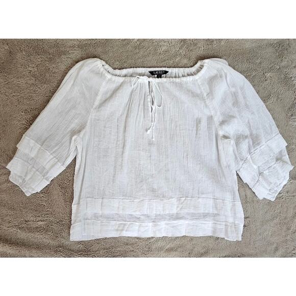 Lauren Ralph Lauren Black Label White Ruffle Gauze Sheer Sexy Blouse Cotton Sz S - Picture 13 of 16